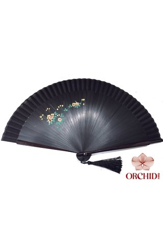 1122 black base gold leaf | Handpainted Design Tortoise-shell Bamboo And Silk Folding Hand Fan 
