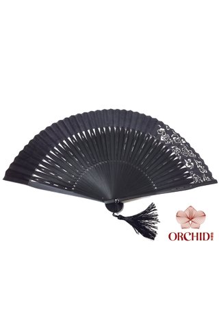 1122 black base white cloud | Chinese Hand Fan Made of Tortoise-shell Bamboo And Silk