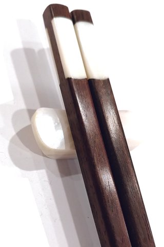 2 Sides White Pearl With Rose Wood Chopsticks and Holders Dining Set