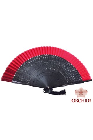 497 20.5cm red | Chinese Handmade Tortoise-shell Bamboo And Silk Fan