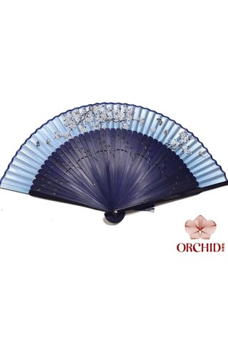 497blue white plum | Chinese Hand Fan Made of Tortoise-shell Bamboo And Silk