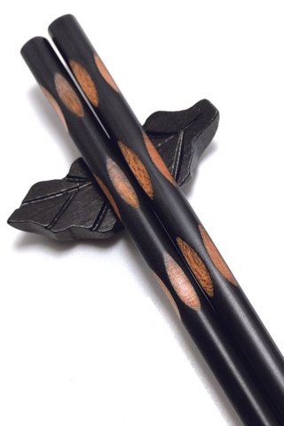 3 Black Stripes Design | Natural Wooden Chopsticks and Holders Dining Set
