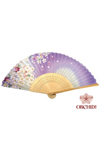 827purple | Handmade Flower Design Bamboo And Silk Fan