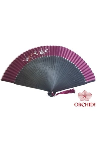 861 purple base white plum | Handpainted Design Tortoise-shell Bamboo And Silk Folding Hand Fan 