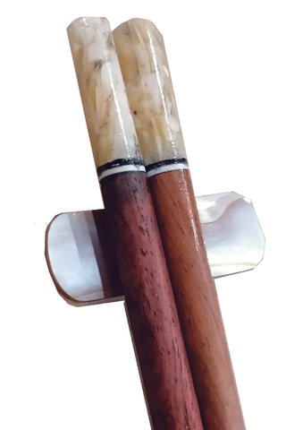 Rose Wood With Shell Chopsticks and Holders Dining Set
