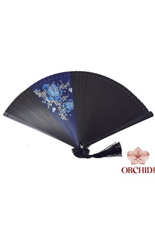 blue peony | Handpainting Shiny Flower Design | Handmade Tortoise-shell Bamboo Folding Hand Fan