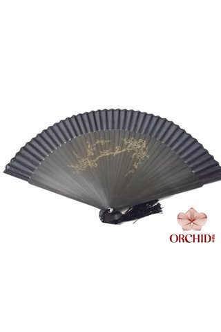 plum | Handpainted Design Tortoise-shell Bamboo And Silk Folding Hand Fan 
