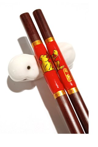 Chinese 12 Zodiac Monkey Design Wooden Chopsticks With Porcelain Holder Customized Personal Chopsticks Gift Set 