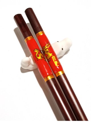 Chinese 12 Zodiac Dragon Design Wooden Chopsticks With Porcelain Holder Customized Personal Chopsticks Gift Set 