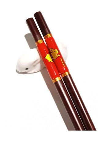 Chinese 12 Zodiac Rabbit Design Wooden Chopsticks With Porcelain Holder Customized Personal Chopsticks Gift Set 