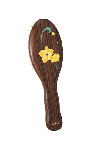8100180 | Tan's Chacate Preto Wooden Hair Brush WIth Handpainted Yellow Flower Design