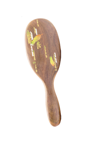 8100248 | Tan's Green Sandal Wood Hair Brush With Handpainted Flower Design