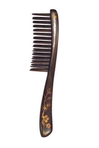 8100125 | Tan's Chacate Preto Wooden Massage COmb With Handpainted Flower Design