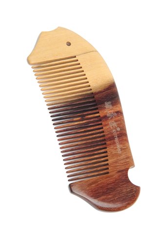 8100212f | Tan's Swartzia sp wooden comb with beautiful natural grain handmade fish design
