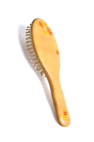 8100070 | Tan's Natural Box Wood Hair Brush WIth Handpainted Red Flower Design