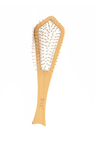 8100312 | Tan's Copper Needle Comb Teeth With Planchonella sp. Handle Wooden Hair Brush 